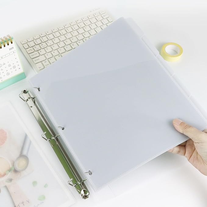 Koqye Binder Dividers with Pockets - 5 Plastic Dividers for 3 Ring Binders - A4 Bividers with Pocket & Tabs for Planners (Grey - 5 Tabs)