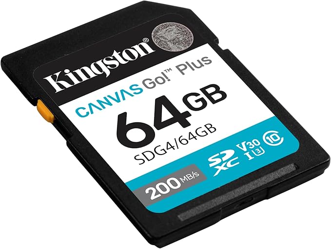 Kingston Canvas Go Plus 64GB SD Card | Up to 200MB/s | Class 10, UHS-I, U3, V30 | SDG4/64GB