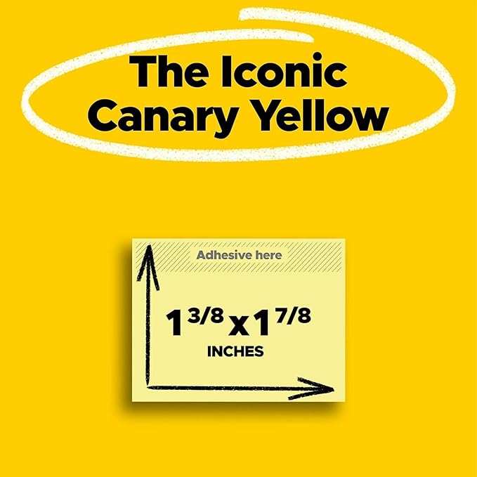 Post-it Notes, 1 3/8-inch x 1 7/8-inch, Canary Collection, 100 Sheet/Pad, 24 Pads/Pack (65324VADB)