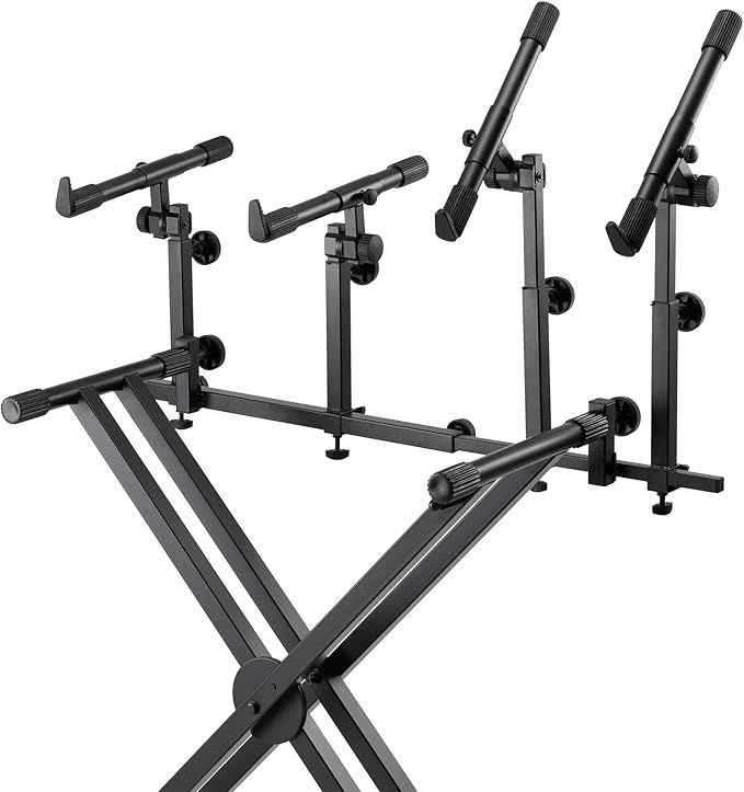 On-Stage KSA8500 Deluxe Keyboard Tier (Multi-Level Keyboard Support for Stacking Digital Pianos, MIDI Controllers, Synthesizers&Organs, Up to 66LBs, Adjustable Arm, Fits X-Style Stands, Black)