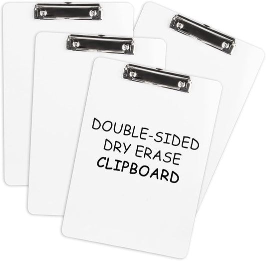 Dry Erase Wood Clipboard 4 Pack, Hardboard Clip Board 8.5x11 for Classroom, Students, Kid, Size 9" x 12.5", Double-Sided White Board, with Low Profile Clip, Office & School Supply