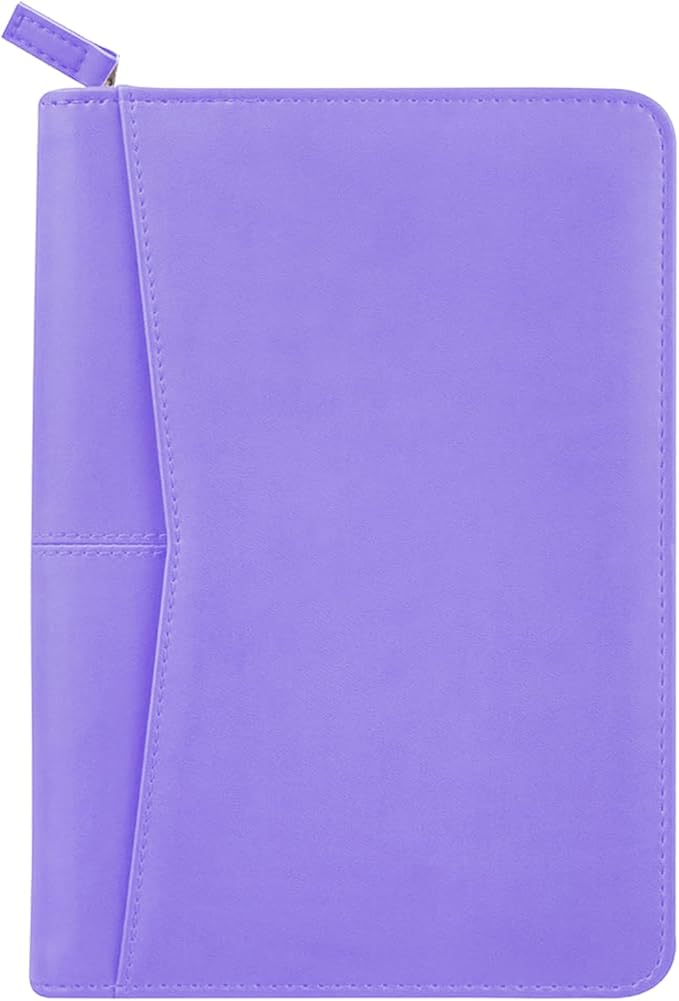 Small Portfolio Organizer, A5 Zippered Business Portfolio, Junior Padfolio Folder Binder for Women & Men, 5 x 8 Writing Pad Included, Purple