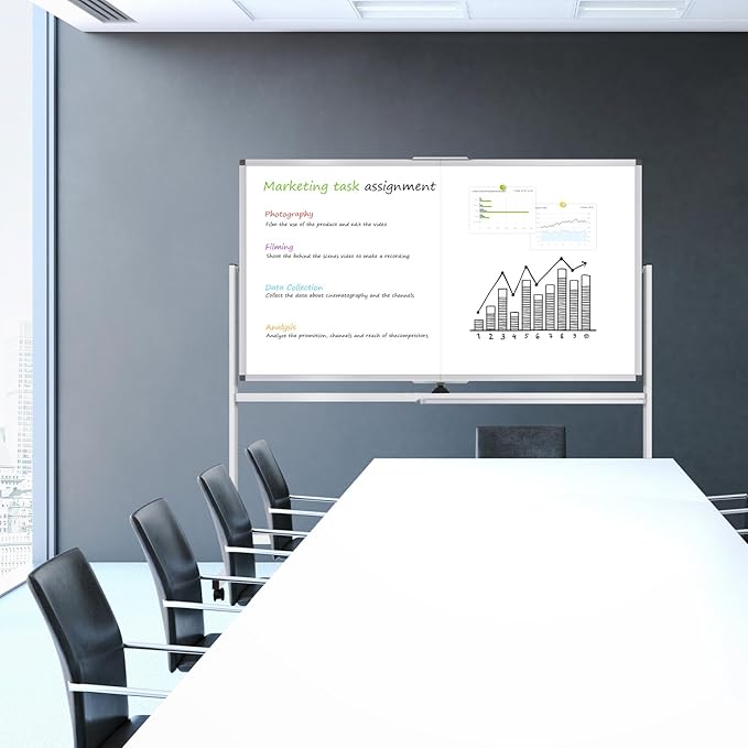 Double-Sided Rolling Whiteboard Dry Erase, 72" x 36" Large Mobile White Board with Stand, Giant Magnetic Dry Erase Board on Wheels for Office, Home & School