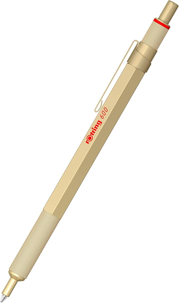 Rotring 600 Metallic Ballpoint Pen | Medium Point | Black Ink | Gold Barrel | Refillable | 1 Count