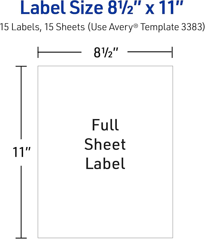 Avery Printable Sticker Paper, 8.5" x 11", Matte White, Repositionable Adhesive, Laser/Inkjet Compatible, 90 Full-Size Label Sheets, Great for Product Labels, Cute Stickers, and More (6-Pack of 3383)
