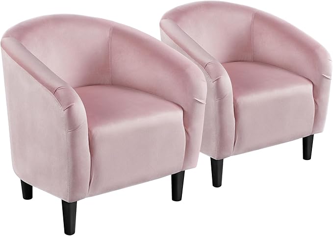 Yaheetech Barrel Chairs, Furry Accent Chairs with Soft Padded Armrest for Living Room Bedroom Waiting Room Office, Set of 2, Pink