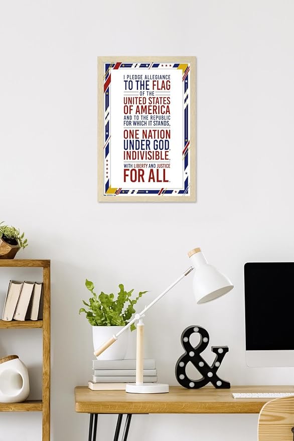 The United States Of America - Pledge Of Allegiance Wall Poster, 22.4L" x 14.7W", Blonde Framed Version