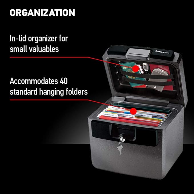 SentrySafe Black Fireproof and Waterproof Safe, File Folder and Document Box with Key Lock, Ex. 14.3 x 15.5 x 13.5 inches, HD4100