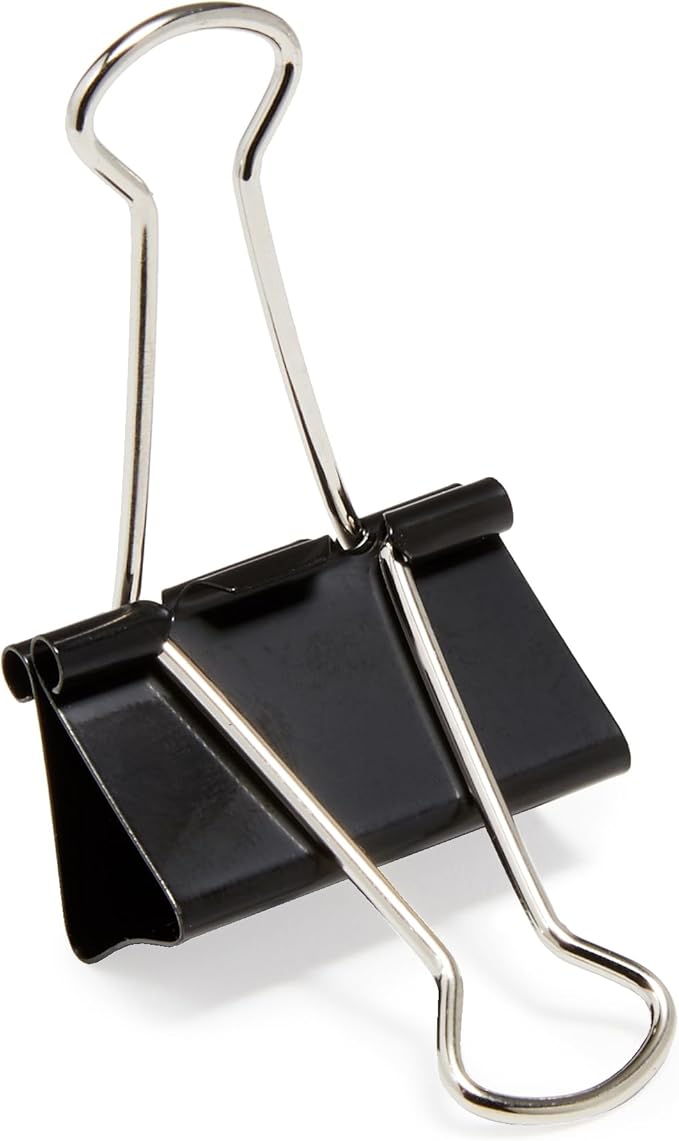 Amazon Basics Sturdy Binder Clips, Office Supplies, Medium 1.25 inches, Document Organizing, Sturdy Steel, Black, 24 Count (2 Pack of 12)