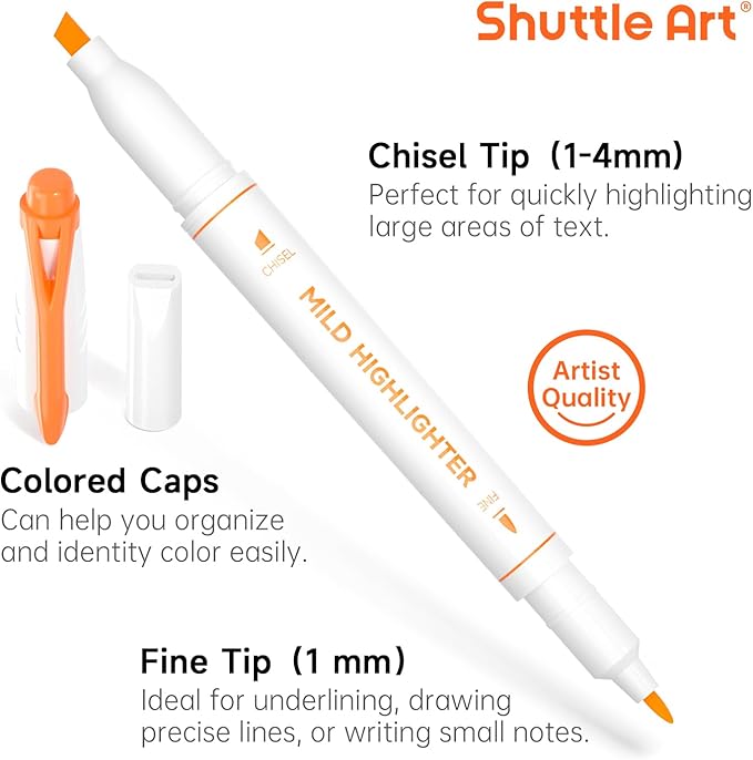 Shuttle Art 30 Colors Highlighters, Pastel Highlighter Pens Assorted Colors, Dual Tip Mild Color Highlighter Markers, Perfect for Teens, Kids and Adults Coloring, Underlining, Highlighting