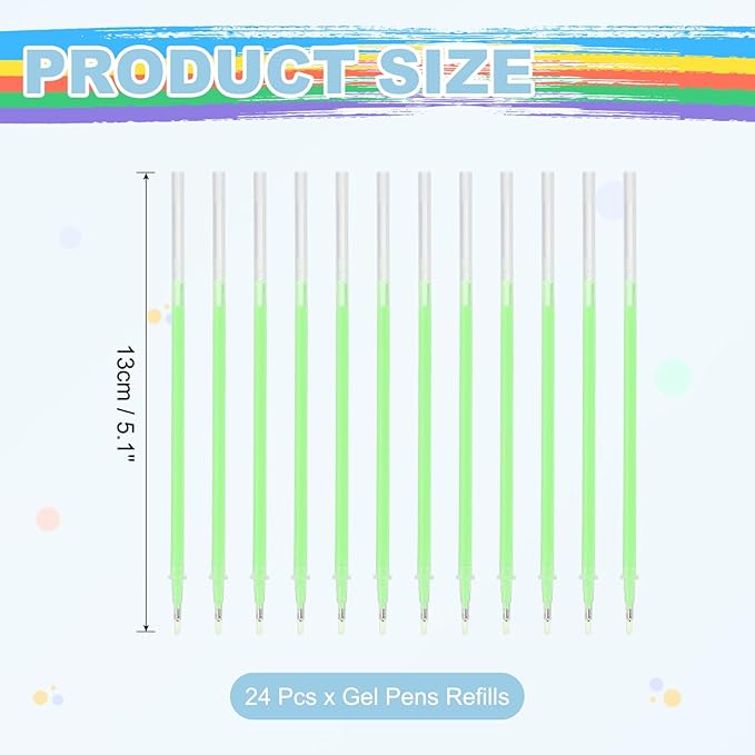 PATIKIL 0.5mm Gel Pens Refills, 24 Pack Glitter Gel Pens Sparkle Metallic Ink Fine Point Colored Refill Set for Adults Coloring Books Journaling Scrapbooking Art Drawing, Green