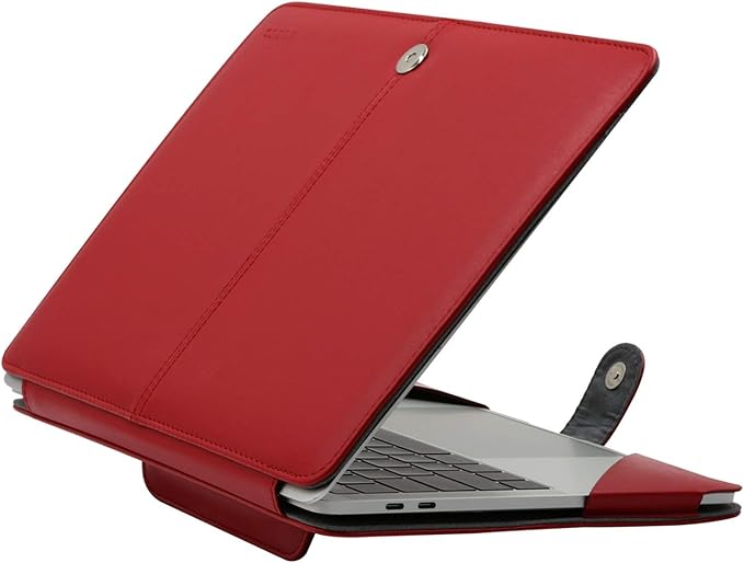 MOSISO Case Compatible with MacBook Air 13.6 inch M4 M3 M2 2025-2022 /Air 13 M1 2022-2018 /Pro 13 inch M2 M1 2025-2016, PU Leather Portfolio Protective Stand Cover, Red