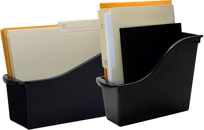 Storex Small Book Bin - Interlocking Plastic Organizer for Home, Office, and Work Space - Black, 6-Pack (70123E06C)
