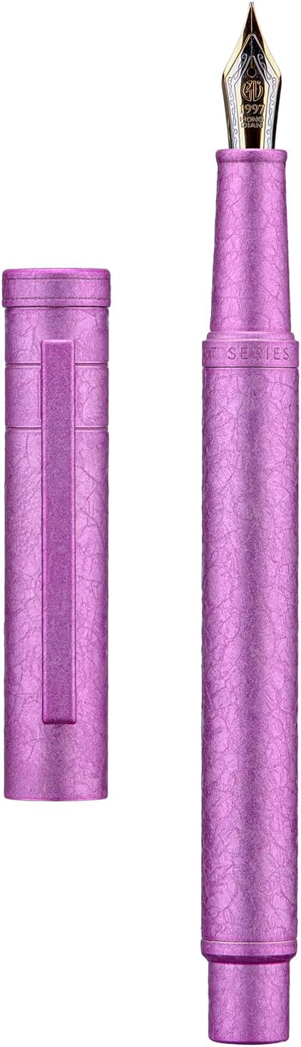 Hongdian 1851 Forest Fountain Pen Pink Ice Flowers, Bent Nib Classic Design with Converter and Metal Pen Case