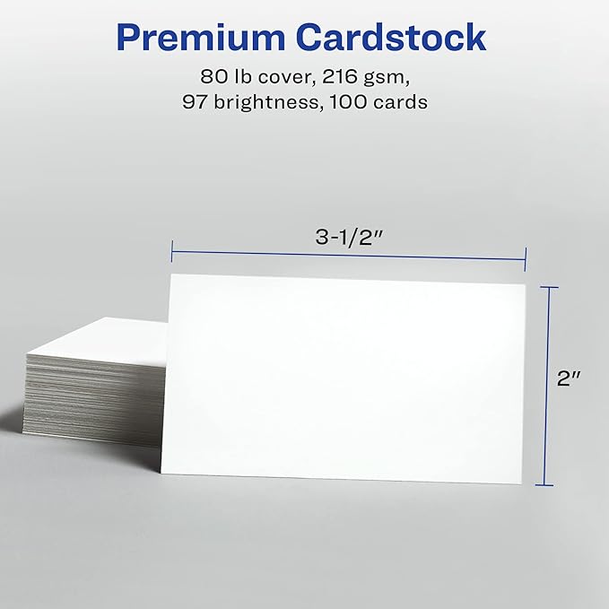 Avery Printable Business Cards with Sure Feed Technology,2" x 3.5",White,100 Blank Business Cards,Inkjet Printer Paper (28371),(Pack of 5)