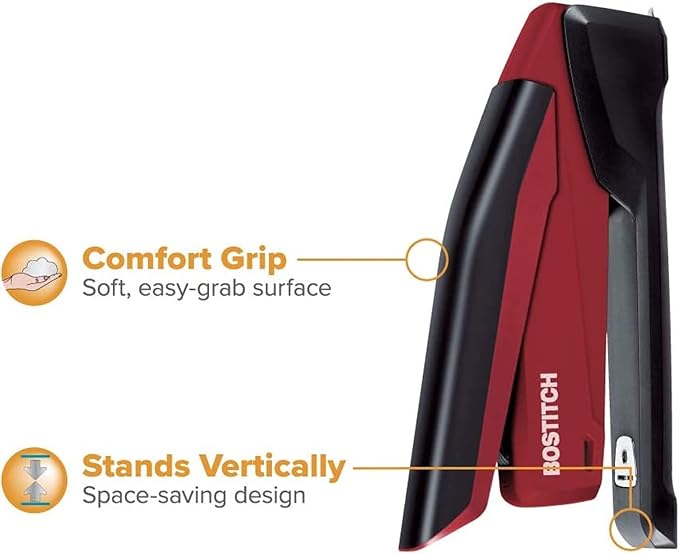 Bostitch Stapler - InPower, One Touch Heavy Duty Red Office Stapler with Built-in Staple Remover, 20 Sheet Capacity, 1260 Staples Included