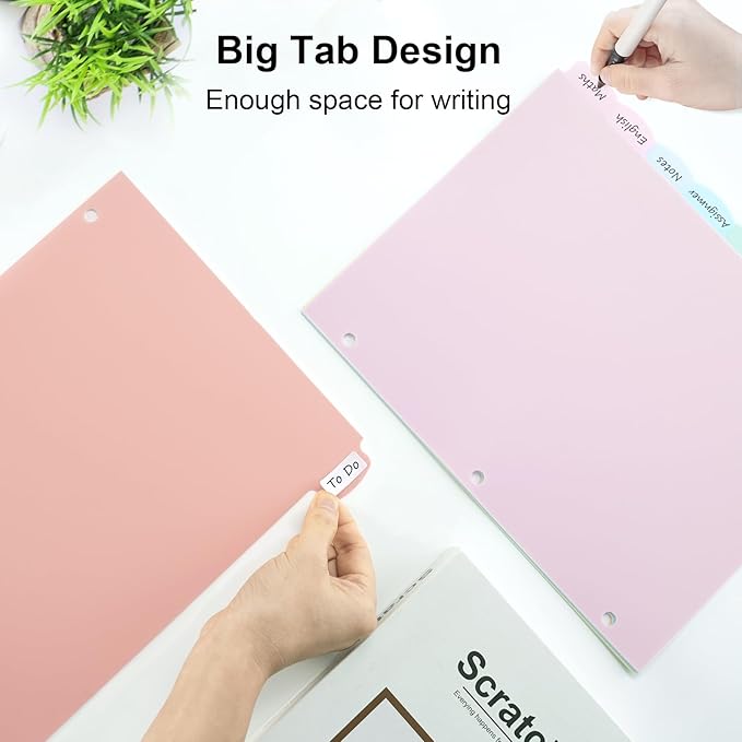16 Count/2 Sets Write & Erase Binder Dividers with Tabs, Plastic 8 Tab Dividers for 3 Ring Binder Letter Size, Separators for Student School Home Office Document Organizer, Pastel