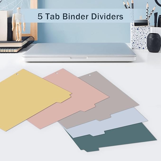 5 Tab Dividers for 3 Ring Binders, Binder Dividers with Tabs for 8.5 x 11'' Letter Size Papers, Ideal for Student Teacher, Morandi Color 3 Sets