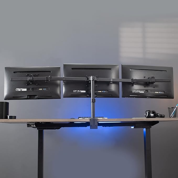 VIVO Triple Monitor 21.5 to 27 inch LED LCD Clamp-on Desk Mount, Flush to Wall, Heavy Duty Articulating Computer Stand, Holds 3 Screens, for Home Office Workstation, Black, STAND-V103C