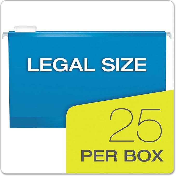 Pendaflex Extra Capacity Reinforced Hanging Folders, 2", Legal Size, Blue, 1/5 Cut, 25/BX (4153x2 BLU)