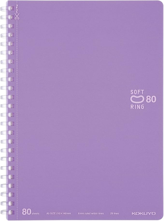 KOKUYO Spiral Lined Notebook, 8.3'' x 5.8'' Pastel Journal A5 Soft Ring Notebooks with Dot 6 mm Ruled, 80 Sheets, Purple 1 Subject Notebook, Note Taking for School. Japan Import (SU-SV338BT-V)