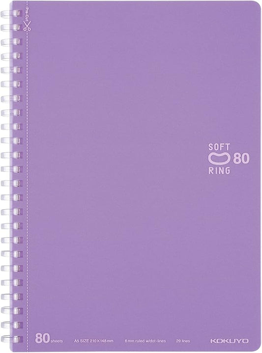 KOKUYO Spiral Lined Notebook, 8.3'' x 5.8'' Pastel Journal A5 Soft Ring Notebooks with Dot 6 mm Ruled, 80 Sheets, Purple 1 Subject Notebook, Note Taking for School. Japan Import (SU-SV338BT-V)