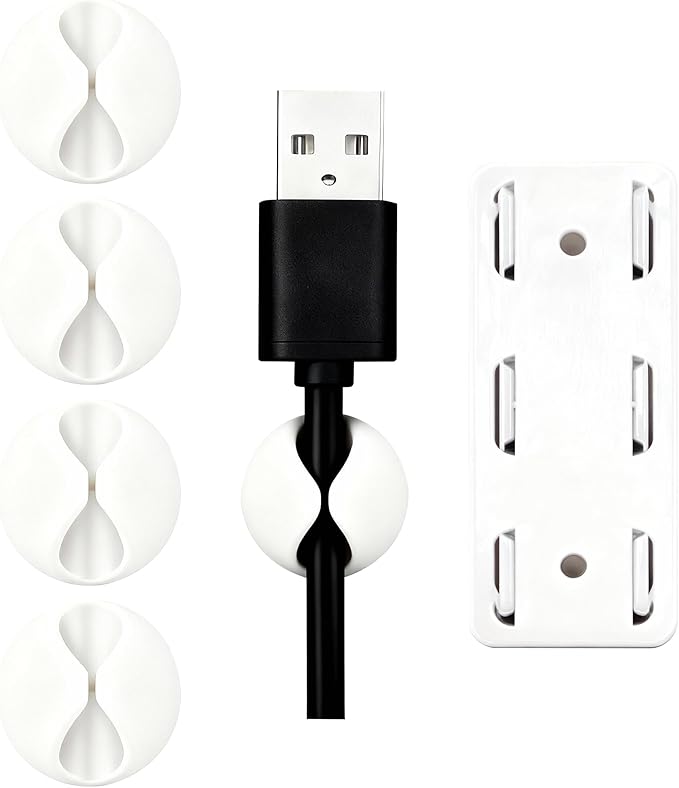 Ortarco Cord Cable Organizer Clips, 4 Pack Charging Wire Cable Holder With Power Strip Holder for Desk Nightstand Phone