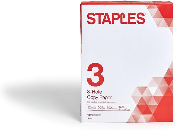 Staples 8.5-Inch X 11-Inch Copy Paper 20 Lbs. 92 Brightness 500/Ream, For Office, School & Home