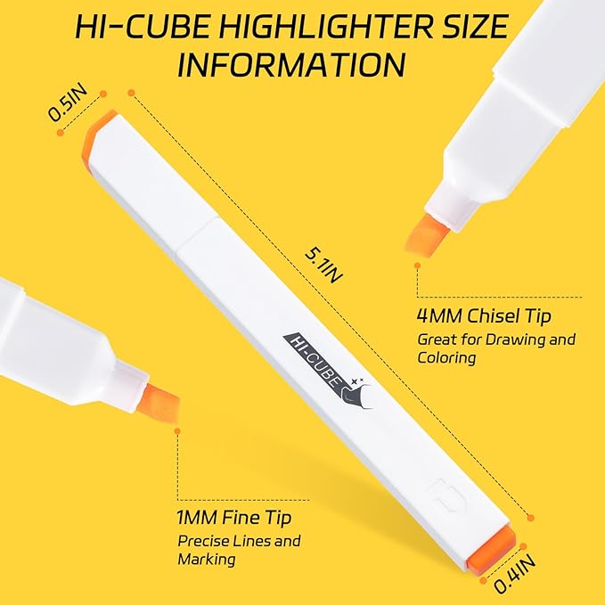 M&G HI-CUBE Highlighters, 6 Pack Fluorescent Colors, Soft-Nib Chisel Tip with Fat Rectangular Barrel Design, No Bleed Highlighters for Journaling, Planners, Study Notes, Writing & School Supplies