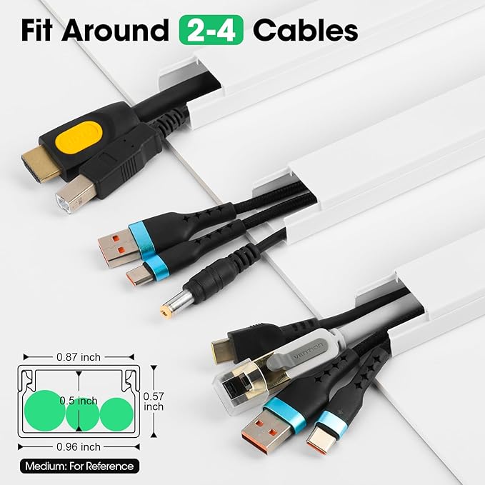 Cord Hider Kit, 58in Cord Covers for Wires on Wall, Paintable Wire Covers for Cords, Self-Adhesive Cable Hider Cord Organizer, Wire Hiders for TV on Wall, 4X L14.5in X W0.96in x H0.57in