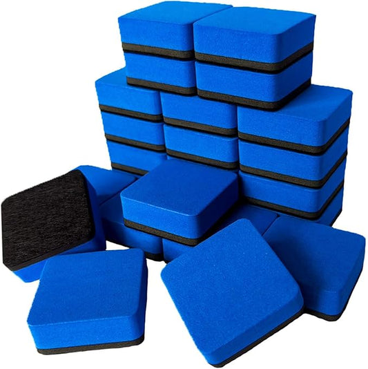Dry Erase Erasers, AWOWZ 24 Pack Mini Magnetic Whiteboard Dry Eraser Chalkboard Cleaner Bulk for Home, Office and Classroom Teacher Kids Supplies (Blue, 2 x 2 x 0.79 Inch)
