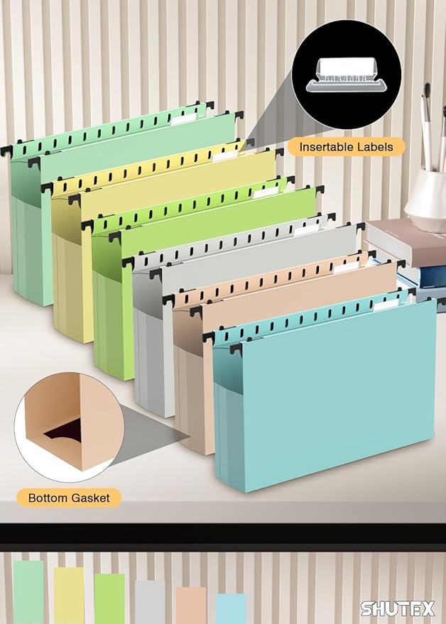 Extra Capacity Plastic Hanging File Folders,12 Pack Reinforced Expanding Hang Folder Legal Size,Accordian Pocket,Heavy Duty 2 Inch Expansion,Hanging Folder Organizer for Office Home, Pastel Colors