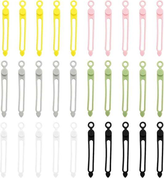 30-Pack Reusable Silicone Cable Ties – Multi-Color Elastic Cord Organizers for Home, Office, Travel & Kitchen Cable Management