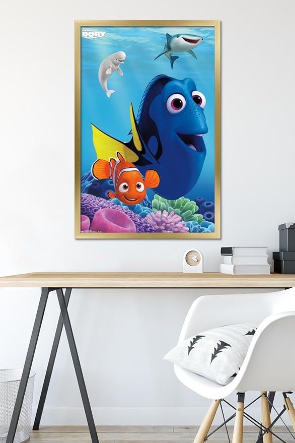 Trends International Disney Pixar Finding Dory - Dory Wall Poster, 22.375" x 34", Gold Framed Version