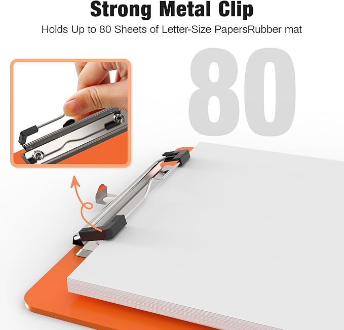 Small Clipboards, A5 Plastic Mini Orange Clip Board for Classroom, Students, Kid, Size 6" x 9" with Low Profile Clip, Office & School Supply