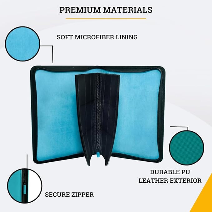 Card Guardian - Toploader 4 Pocket Premium Binder with Zipper for 160 Cards - Side Loaded Pockets - Compatible with Sports and Trading Cards TCG (Teal)