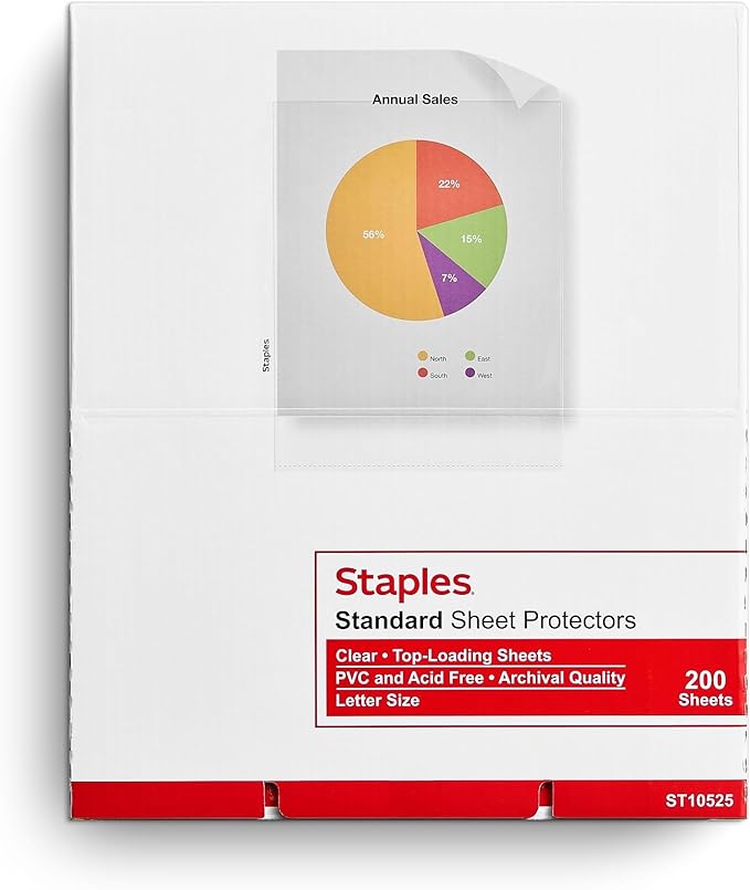 Staples Medium Weight Sheet Protectors, Clear, Letter Size, Top-Loading, Non-Glare Document Protectors for 3-Ring Binders, 400 Pack