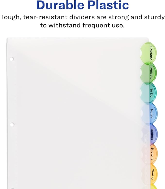 Avery Plastic 8-Tab Binder Dividers with Pockets, Style Edge Insertable Multicolor Tabs, 1 Set (11293)