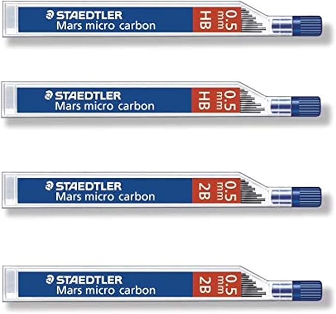 Staedtler Mars Micro Carbon pencils 0.5mm lead refill 2B & HB, Total 48 leads