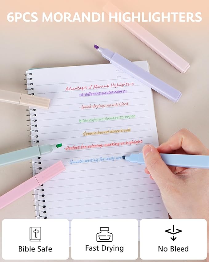 Bible Highlighters and Pens No Bleed, Cute Aesthetic Highlighters Pastel Gel Pens Colored Ink Quick Dry for Bible Journaling, Morandi Pens and Highlighters Set School Supplies, 12 Pack