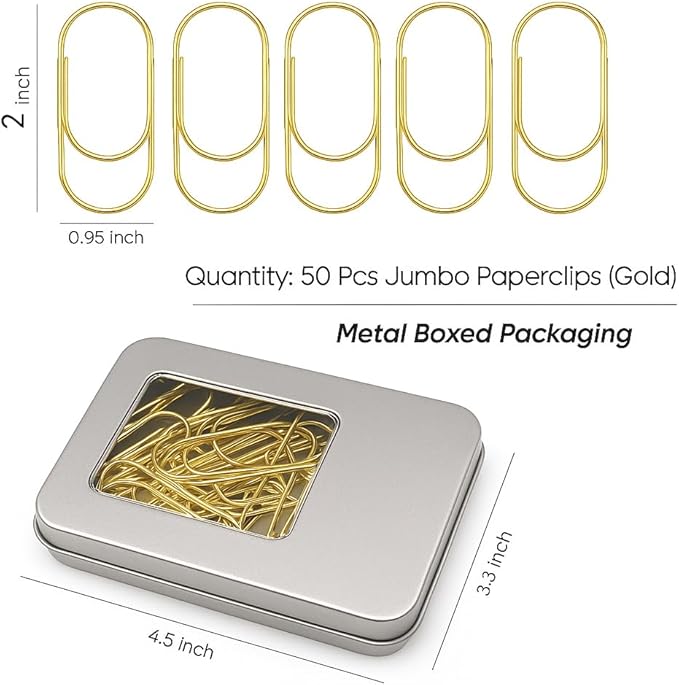 50 Pcs Jumbo Gold Paper Clips 2 inch – Planner Paper Clips, Gifts for Planner Lovers