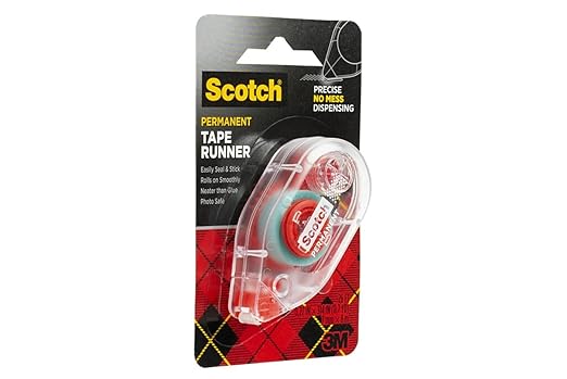 3M 6061 Scotch Double Sided Adhesive Roller Tape Runner, Permanent, Acid-Free, Photo-Safe Adhesive for Scrapbooking, Photo Mounting, and Crafts, 0.27 in x 26 ft per Roller, Pack of 6