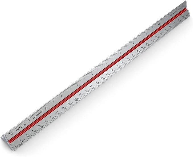 ARTEZA Architectural Scale Ruler – 12-Inch Triangular Ruler, Anodized Aluminum Tool with Laser-Etched Markings for Blueprints & Tech Drawings