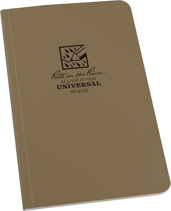 Rite in the Rain Weatherproof Soft Cover Notebook, 4.625" x 7.25", Tan Cover, Universal Pattern (No. 974T)