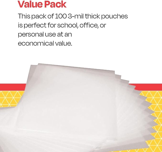 School Smart Laminating Pouches, 12 x 15 Inches, 3 mil Thick, Pack of 100