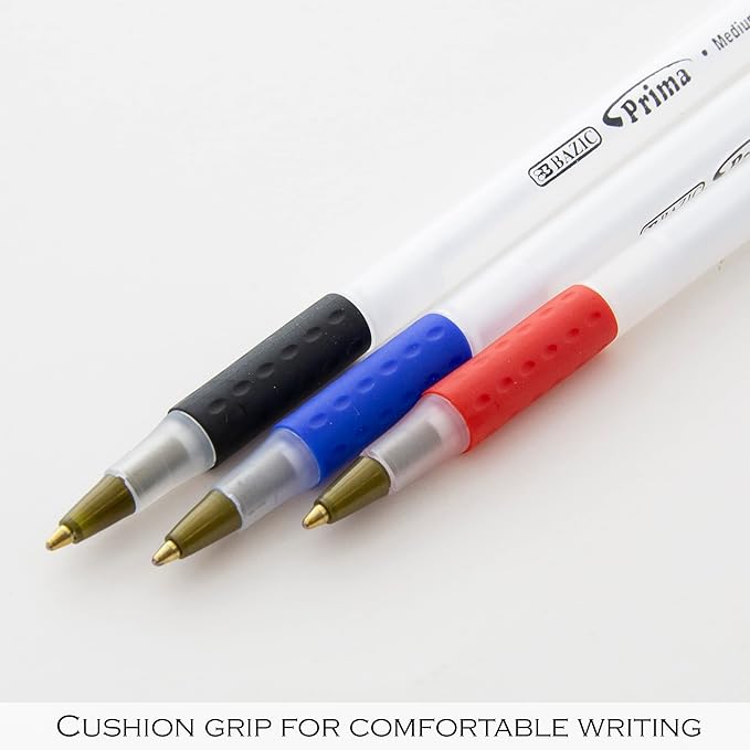 BAZIC 1738 Prima Assorted Color Stick Pen w/Cushion Grip (8/Pack)