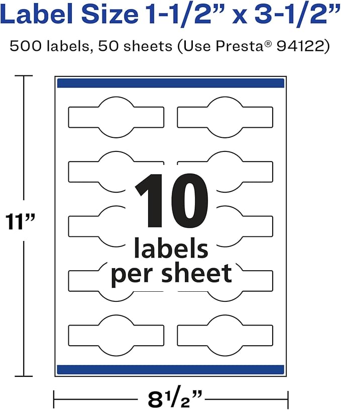Avery Glossy White Wraparound Band Labels, Sure Feed Technology, 1.5" x 3.5", Cigar Band Labels, 500 Total, Print-to-The-Edge, Permanent Adhesive, Laser/Inkjet Printable