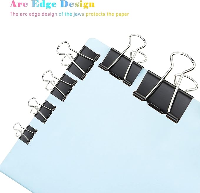 Medium Binder Clips, 36 Pack, 1 Inch, Standard 25mm, Black, Metal Fold Clamp, Capacity 0.47 Inch, Paper Clips, Office Clips, School & Home Use