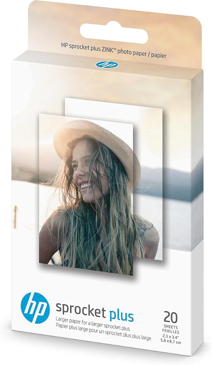 HP Sprocket 2.3 x 3.4" Premium Zink Sticky Back Photo Paper (20 Sheets) Compatible with HP Sprocket Select and Plus Printers.