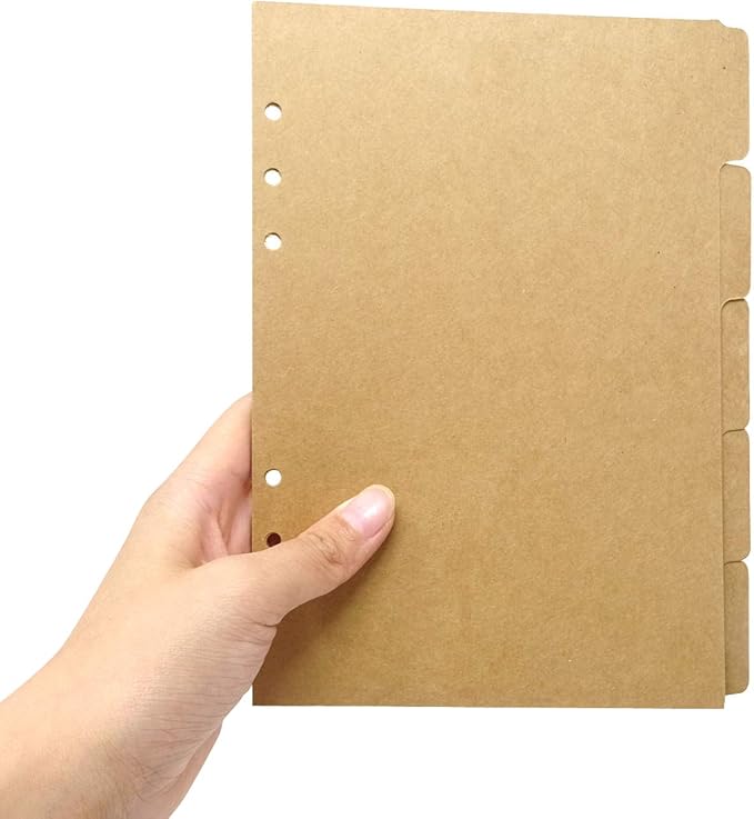 Honbay 4 Sets of A5 6-Holes Kraft Paper Index Page Tab Cards for A5 6 Ring Binders (Brown)
